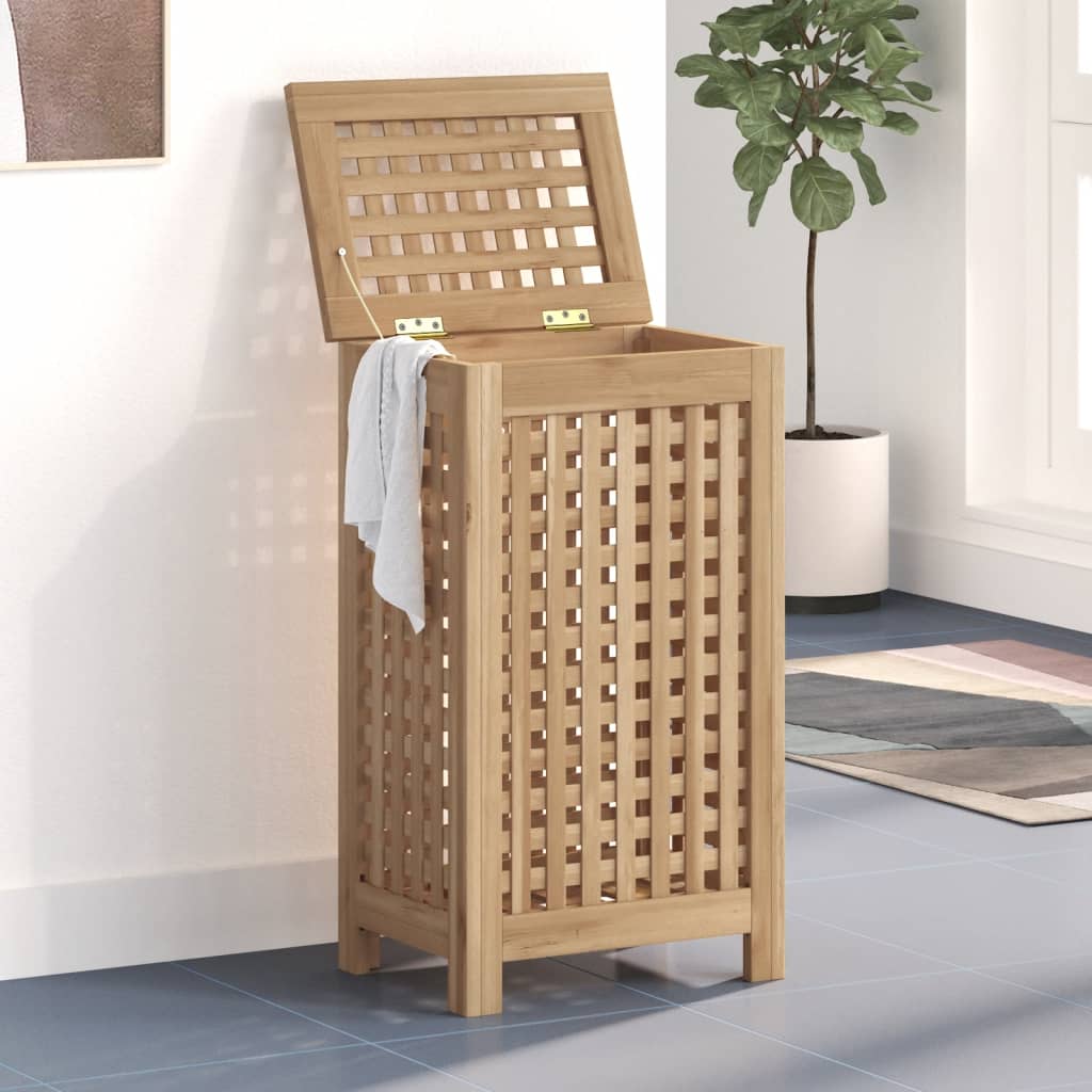 Vidaxl Wash Bin - Solid Teak Wood Laundry Basket With Lid, Ample Storage, Sturdy Frame, Lattice Design For Air Circulation - 13.8&quot;&quot;X9.8&quot;&quot;X23.6&quot;&quot;, 340760