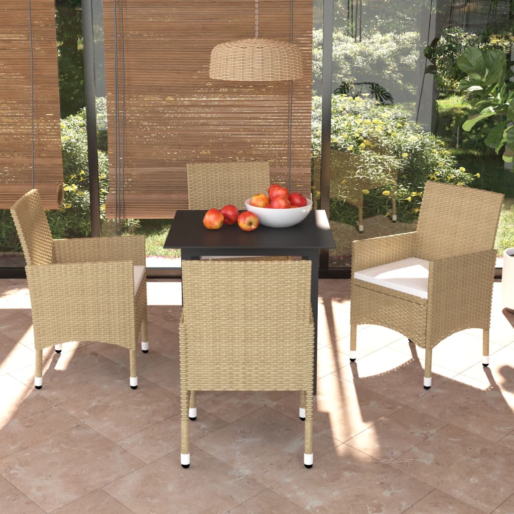 vidaXL 5 Piece Patio Dining Set with Cushions Poly Rattan Beige