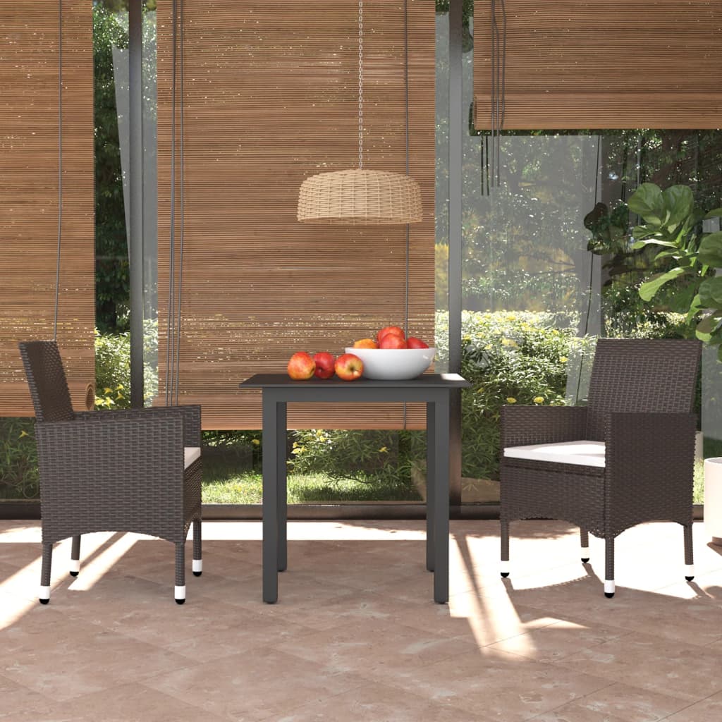 vidaXL 3 Piece Patio Dining Set with Cushions Poly Rattan Brown