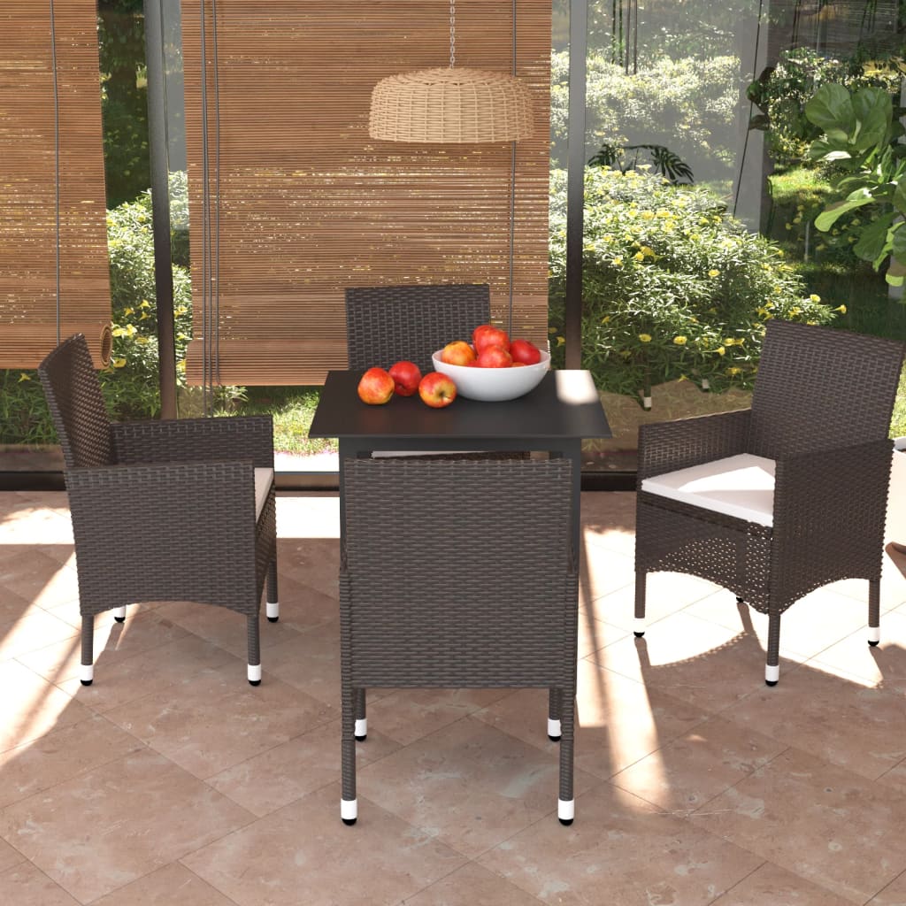 vidaXL 5 Piece Patio Dining Set with Cushions Poly Rattan Brown
