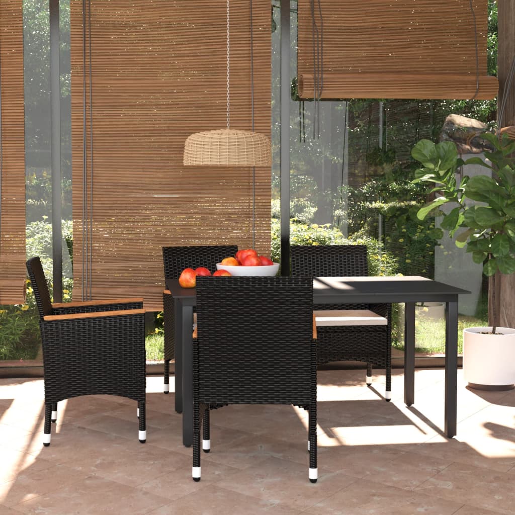 vidaXL 5 Piece Garden Dining Set with Cushions Poly Rattan Black