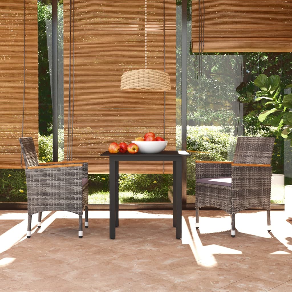 vidaXL 3 Piece Patio Dining Set with Cushions Poly Rattan Gray