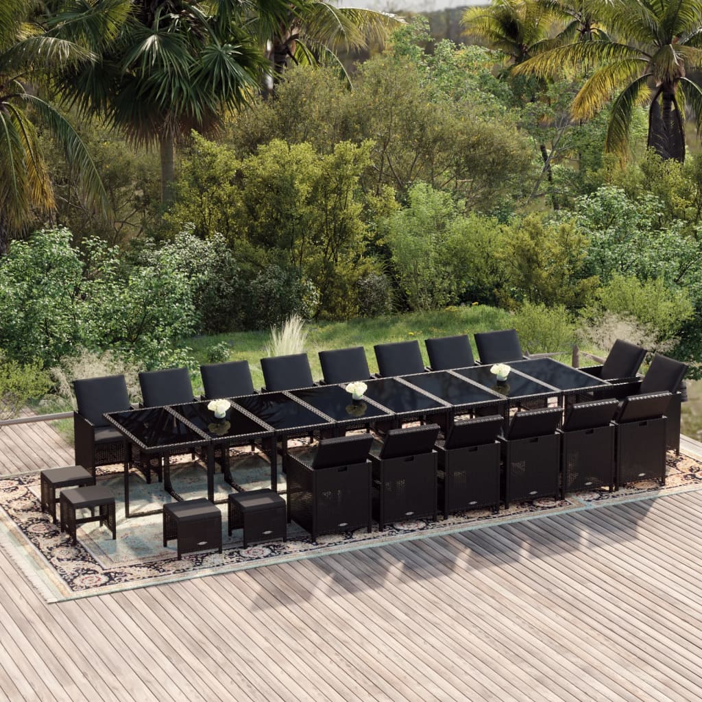 vidaXL 21 Piece Patio Dining Set with Cushions Black Poly Rattan