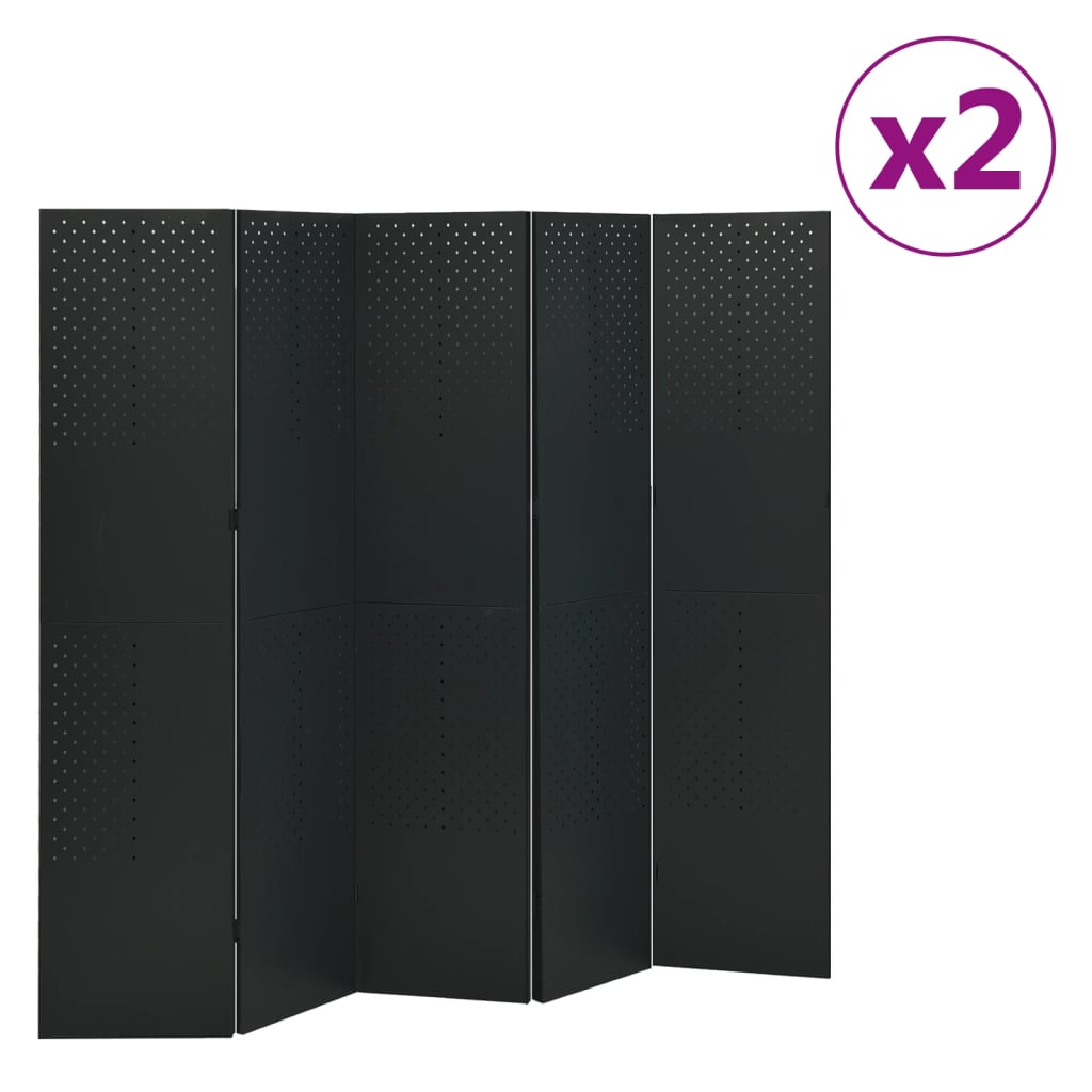 vidaXL 5-Panel Room Dividers 2 pcs Black 78.7x70.9 Steel