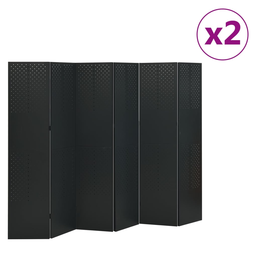vidaXL 6-Panel Room Dividers 2 pcs Black 94.5''x70.9'' Steel