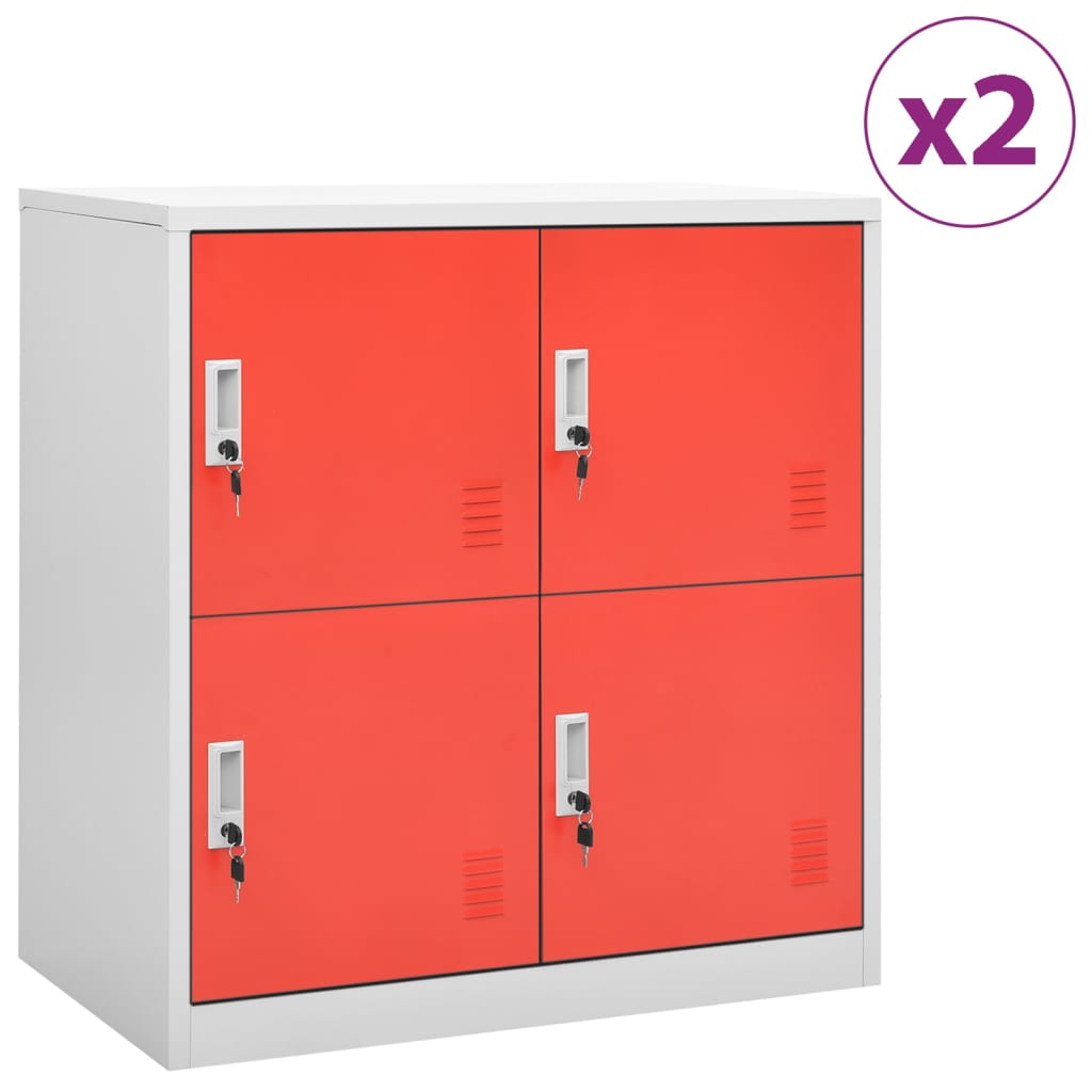 vidaXL Locker Cabinets 2 pcs Light Gray and Red 35.4x17.7x36.4 Steel