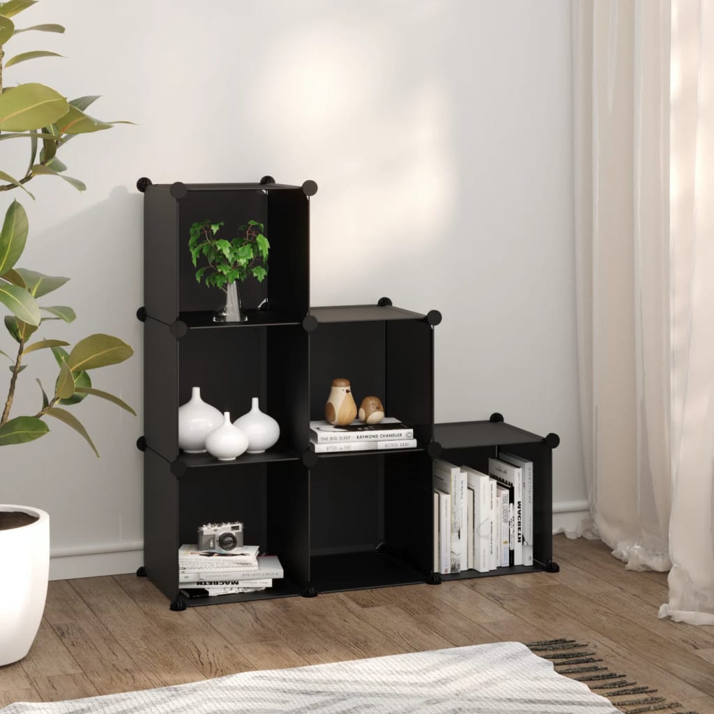 vidaXL 6-Cube Storage Organizer - Black - Waterproof PP Plastic - Space-Efficient, User-Friendly Design - For Home, Office, Dormitory