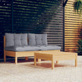 vidaXL 3 Piece Patio Lounge Set with Gray Cushions Pinewood