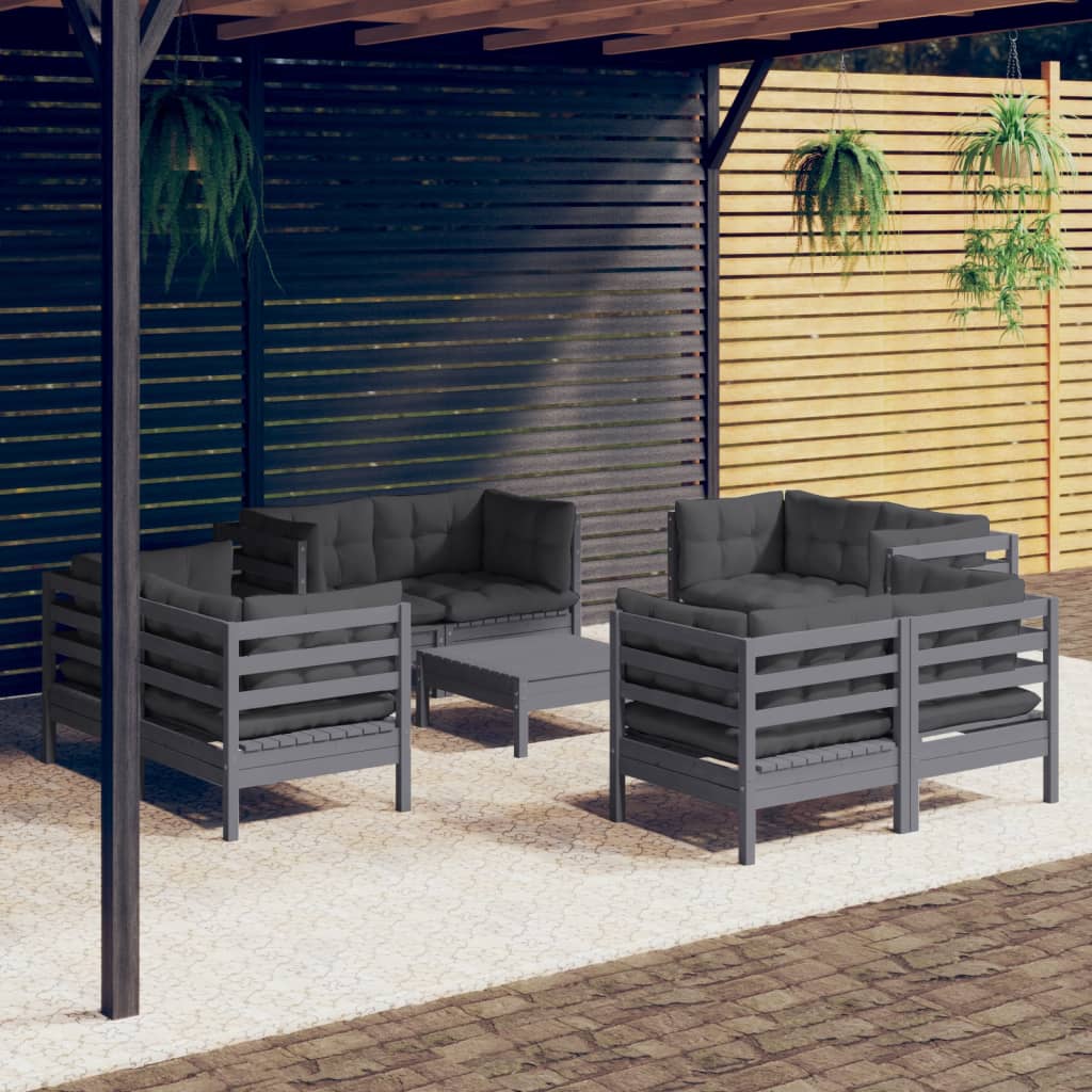 vidaXL 9 Piece Patio Lounge Set with Anthracite Cushions Pinewood