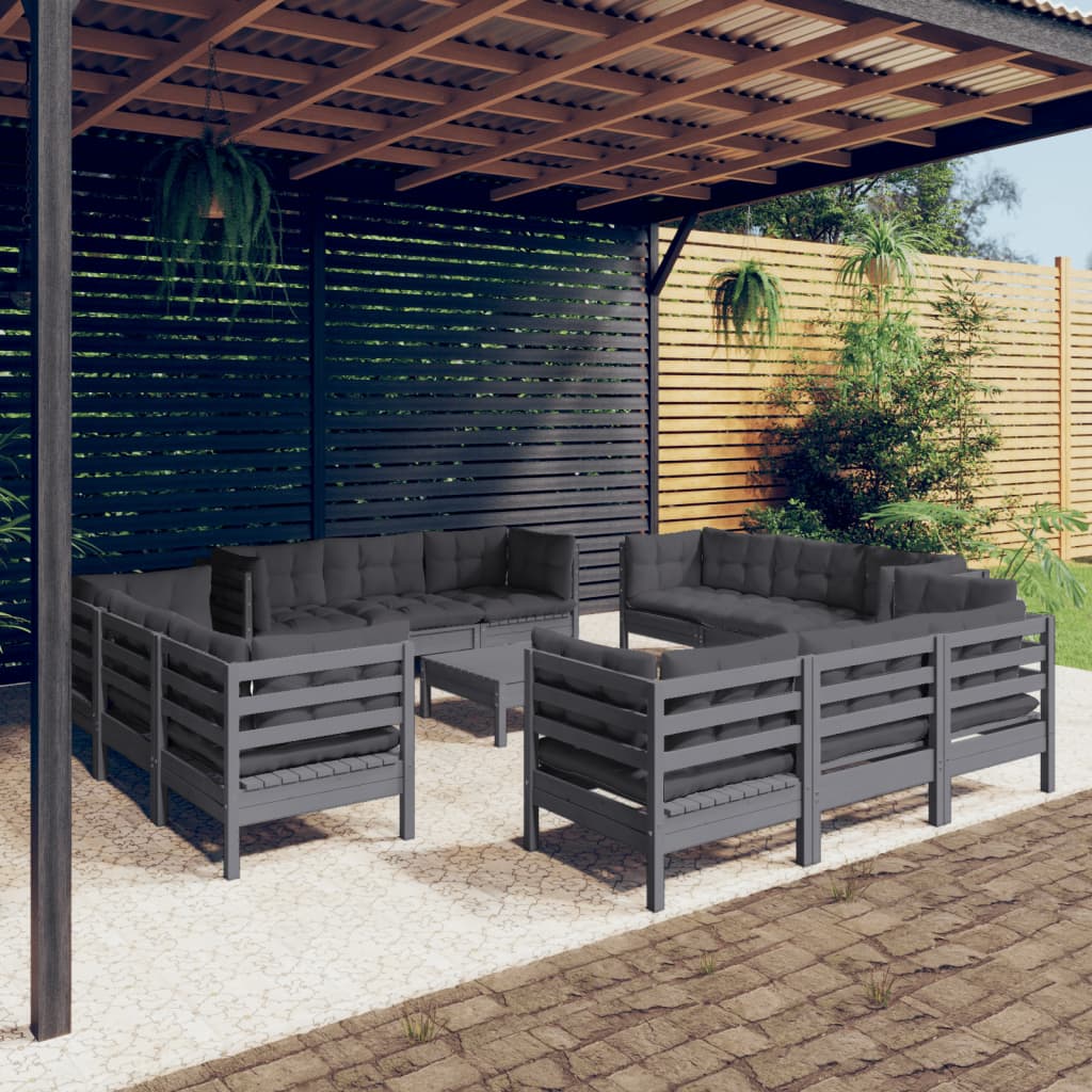 vidaXL 13 Piece Patio Lounge Set with Anthracite Cushions Pinewood