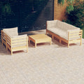 vidaXL 6 Piece Patio Lounge Set with Cream Cushions Pinewood