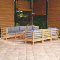 vidaXL 8 Piece Patio Lounge Set with Gray Cushions Solid Pinewood