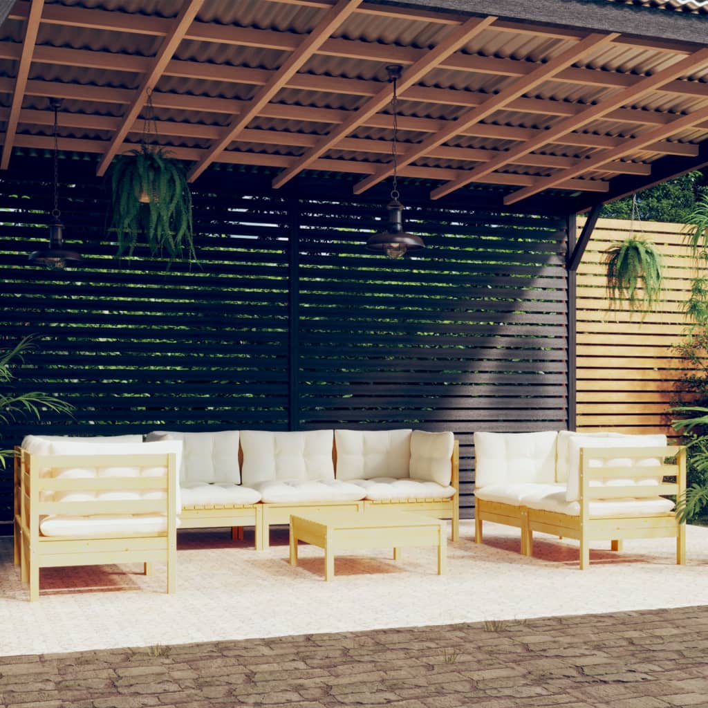 vidaXL 8 Piece Patio Lounge Set with Cream Cushions Solid Pinewood