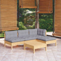 vidaXL 5 Piece Patio Lounge Set with Gray Cushions Pinewood