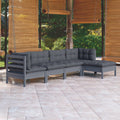 vidaXL 5 Piece Patio Lounge Set with Cushions Gray Pinewood