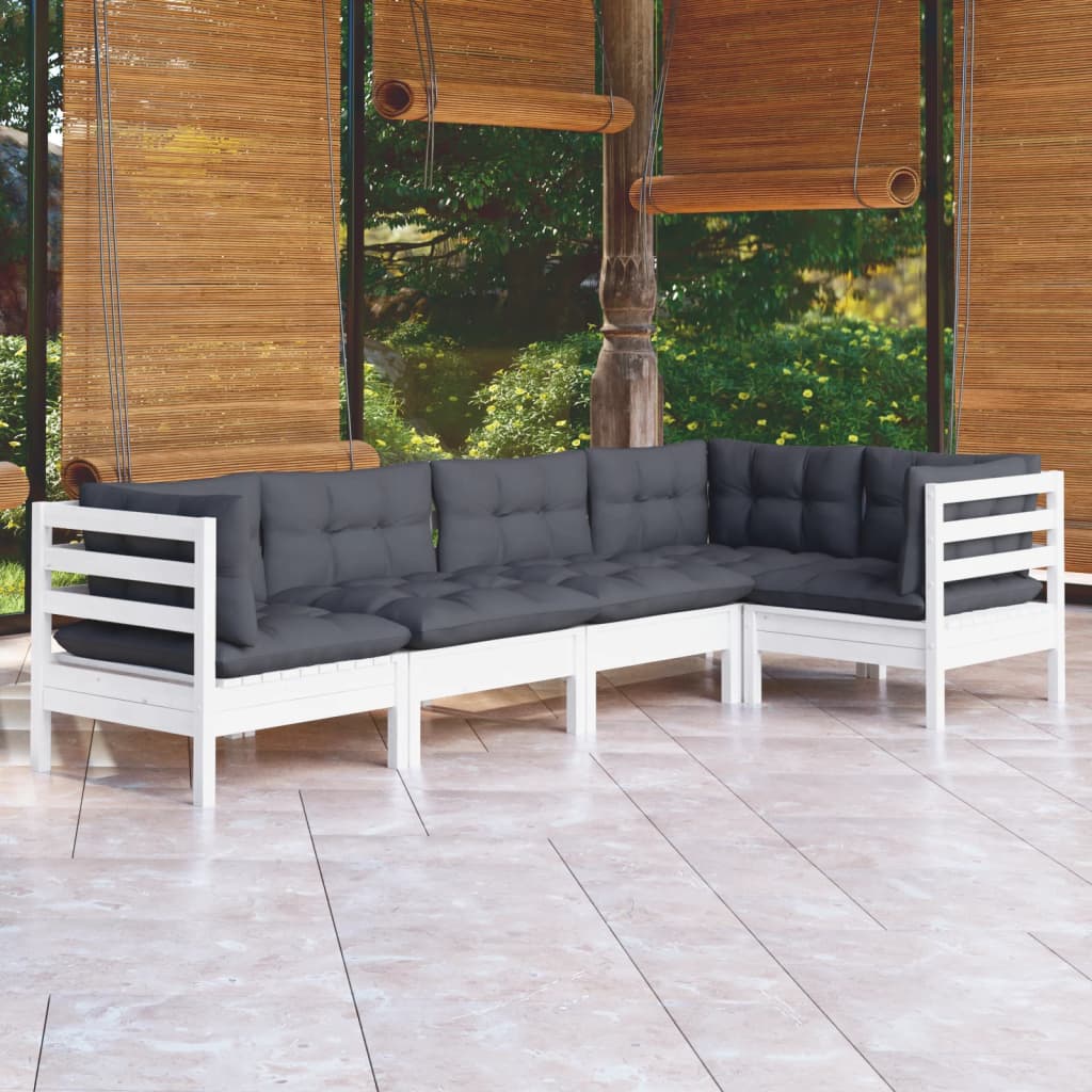 vidaXL 5 Piece Patio Lounge Set with Cushions White Pinewood