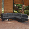vidaXL 5 Piece Patio Lounge Set with Cushions Black Solid Pinewood