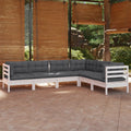 vidaXL 6 Piece Patio Lounge Set with Cushions White Solid Pinewood