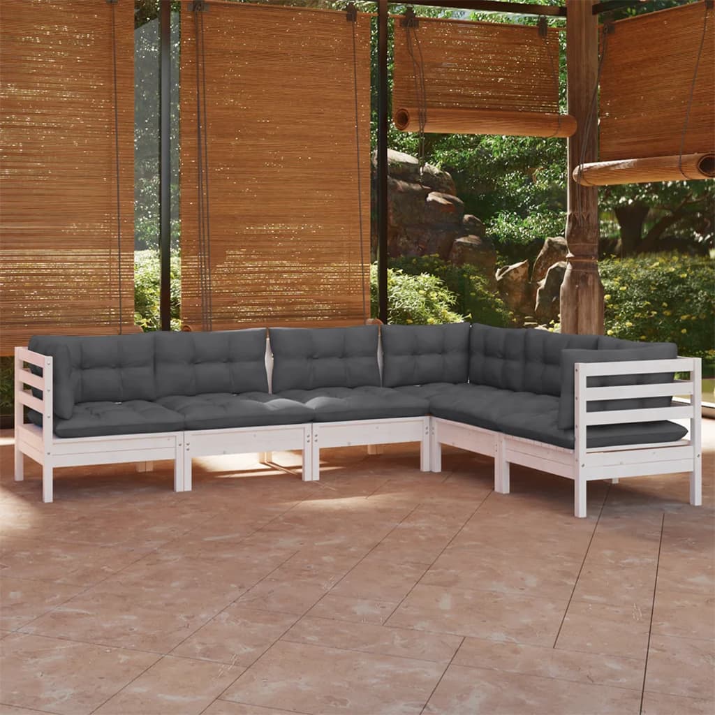 vidaXL 6 Piece Patio Lounge Set with Cushions White Solid Pinewood