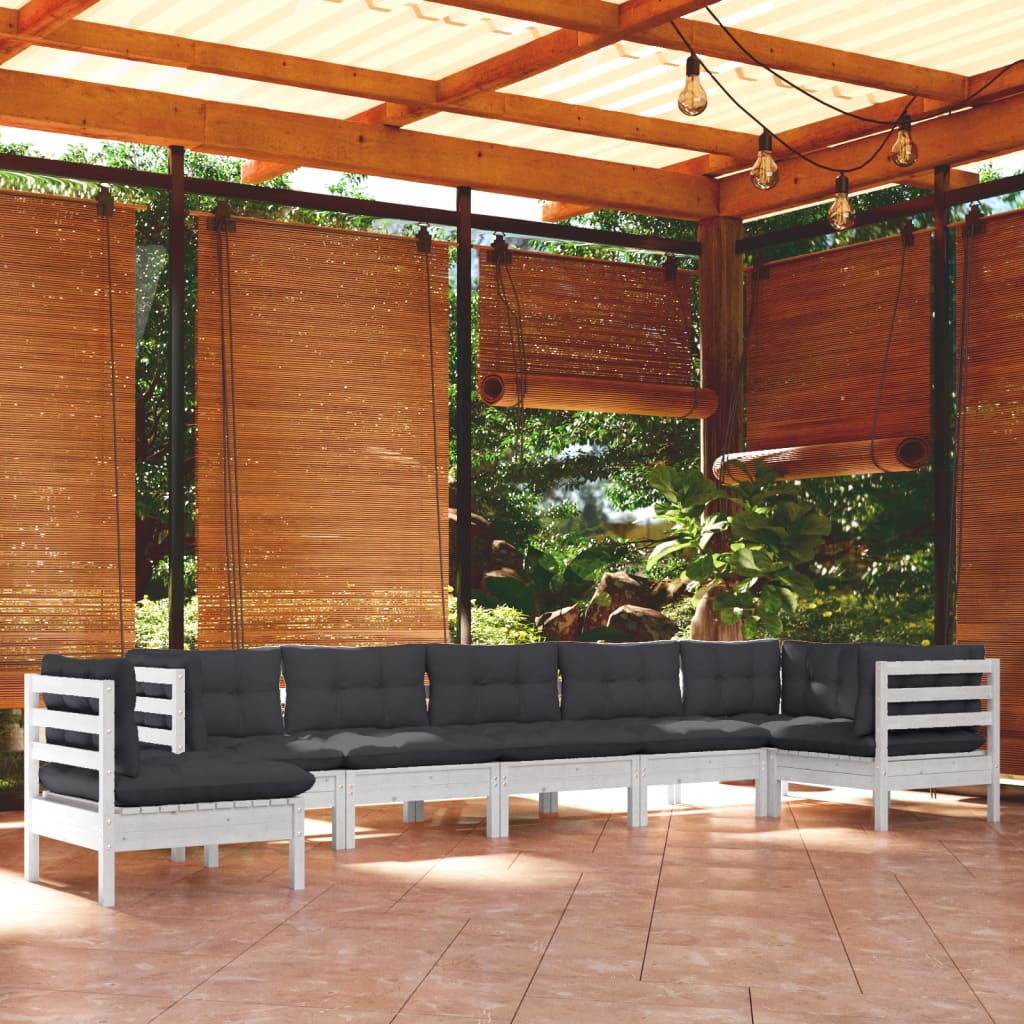 vidaXL 8 Piece Patio Lounge Set with Cushions White Solid Pinewood