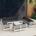 vidaXL 13 Piece Patio Lounge Set with Cushions White Solid Pinewood