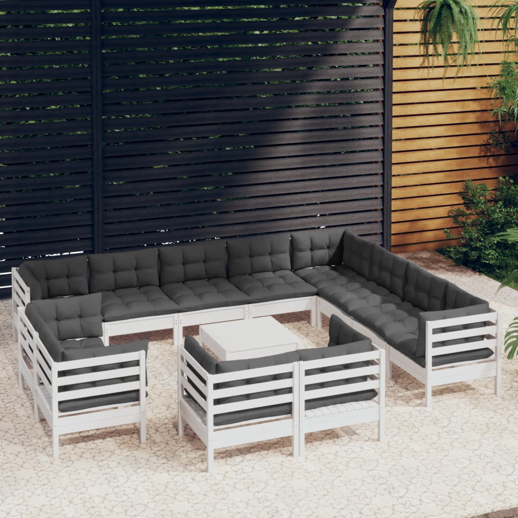 vidaXL 13 Piece Patio Lounge Set with Cushions White Solid Pinewood
