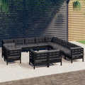 vidaXL 13 Piece Patio Lounge Set with Cushions Black Solid Pinewood