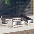 vidaXL 14 Piece Patio Lounge Set with Cushions White Solid Pinewood