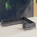 vidaXL 9 Piece Patio Lounge Set with Cushions Gray Pinewood