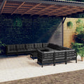 vidaXL 12 Piece Patio Lounge Set with Cushions Black Pinewood