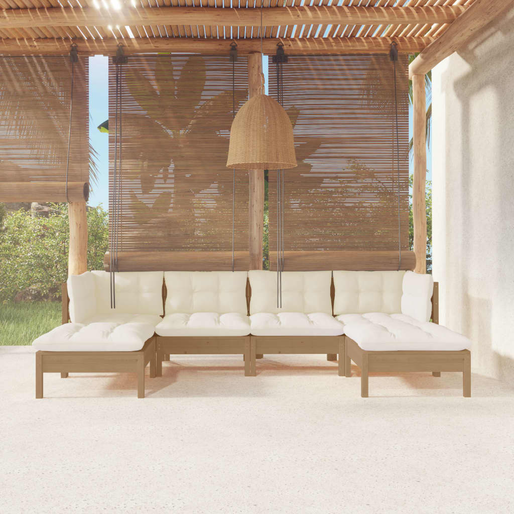 vidaXL 6 Piece Patio Lounge Set with Cushions Honey Brown Pinewood