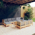 vidaXL 11 Piece Patio Lounge Set with Gray Cushions Solid Pinewood