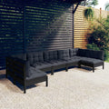 vidaXL 7 Piece Patio Lounge Set with Cushions Black Solid Pinewood