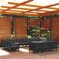vidaXL 13 Piece Patio Lounge Set with Cushions Black Pinewood