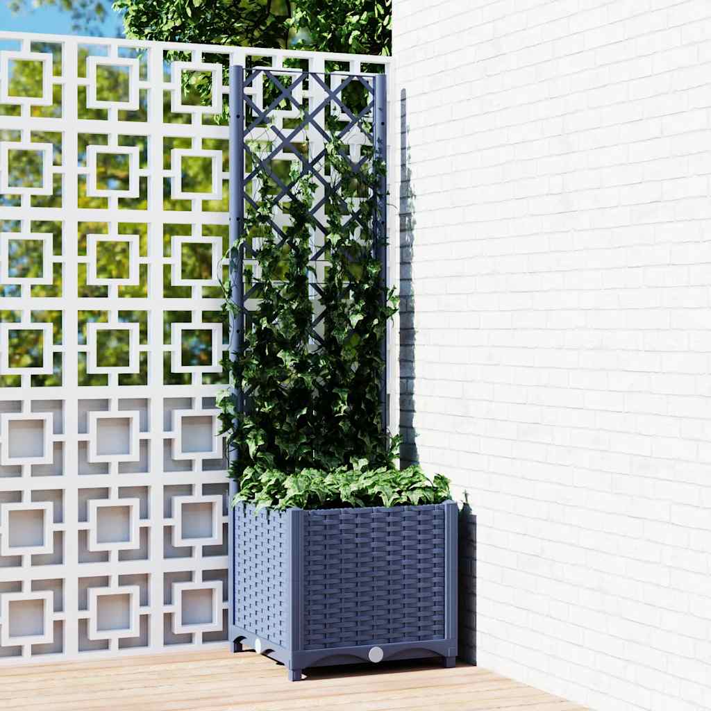 vidaXL Garden Planter with Trellis Dark Gray 15.7x15.7x53.5 PP