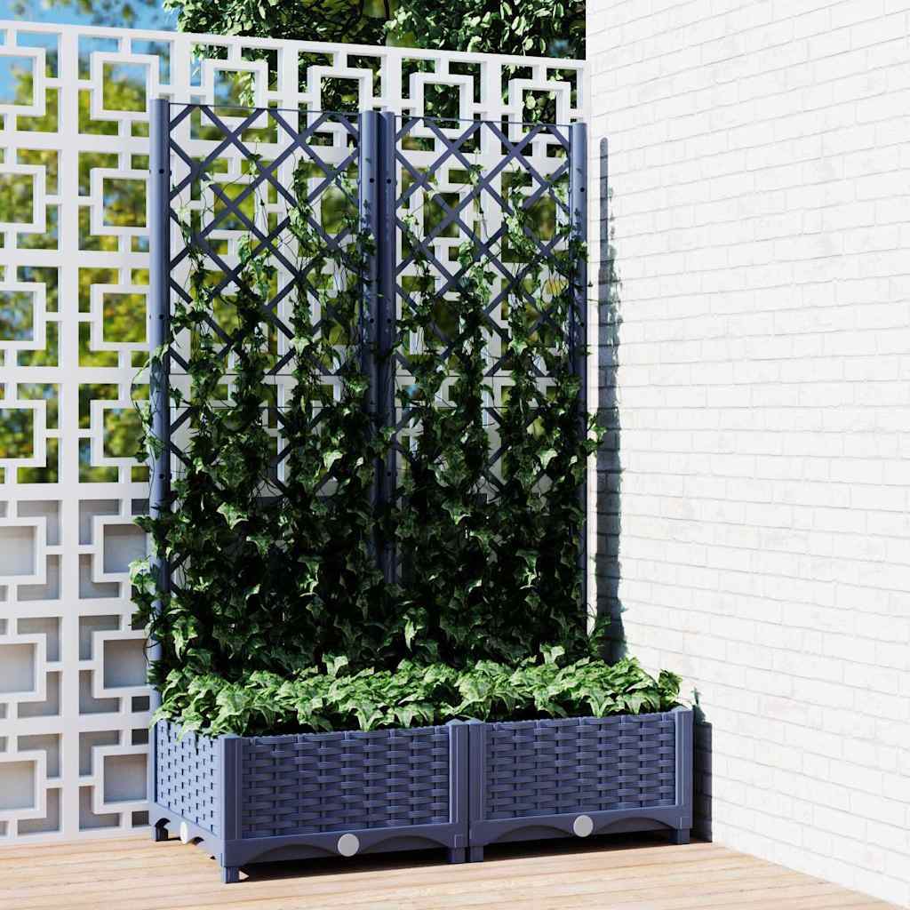 vidaXL Garden Planter with Trellis Dark Gray 31.5x15.7x47.8 PP