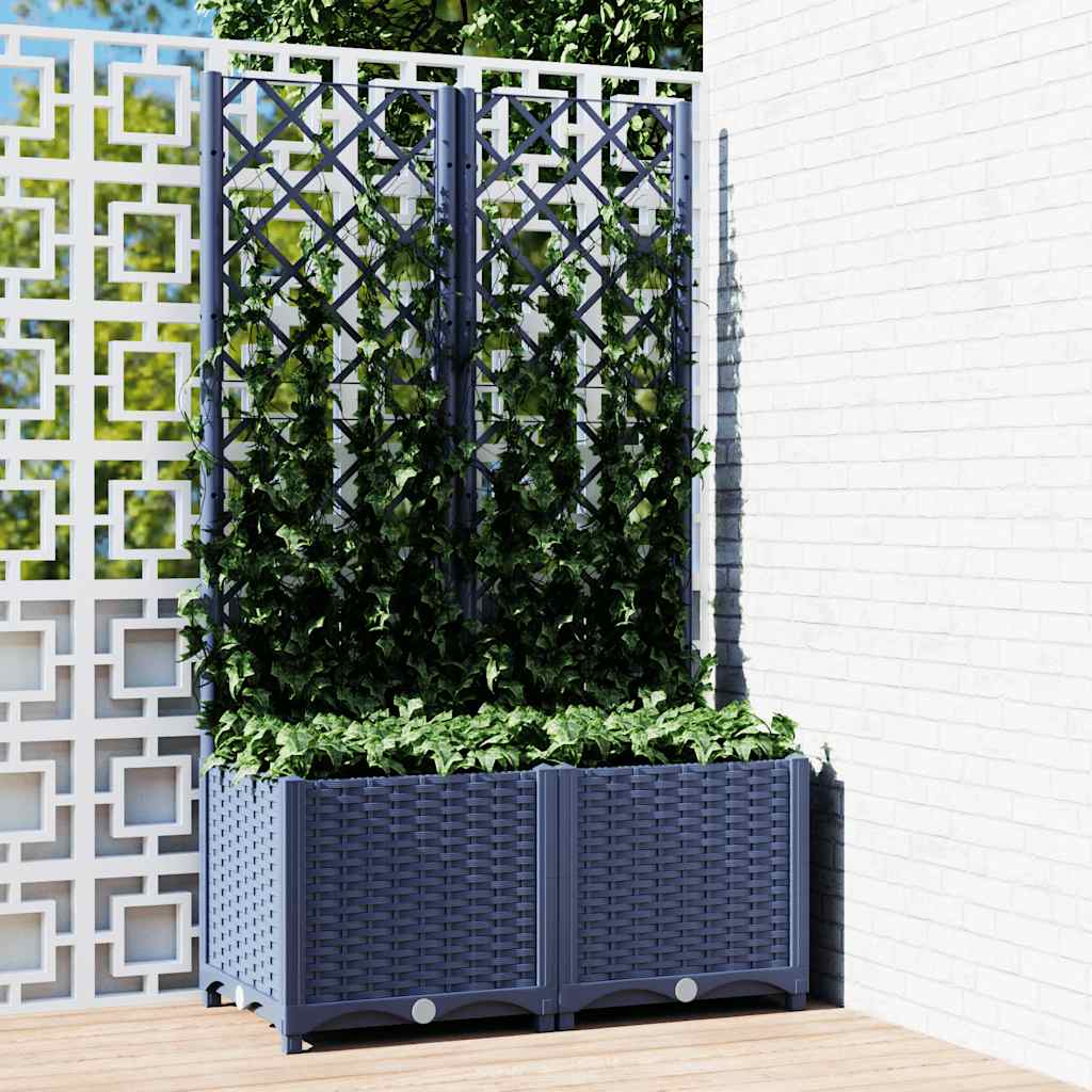 vidaXL Garden Planter with Trellis Dark Gray 31.5x15.7x53.5 PP