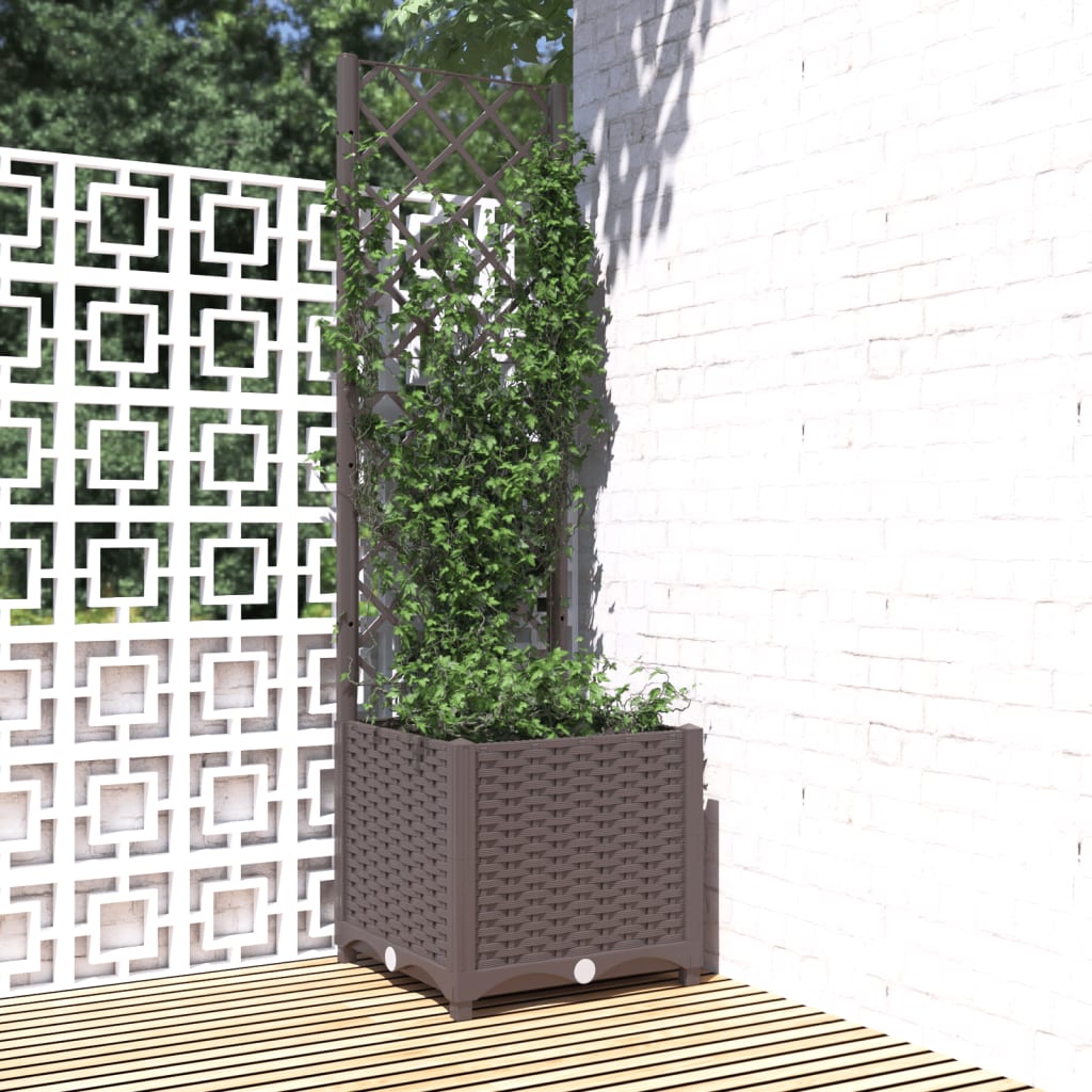 vidaXL Garden Planter with Trellis Brown 15.7x15.7x53.5 PP