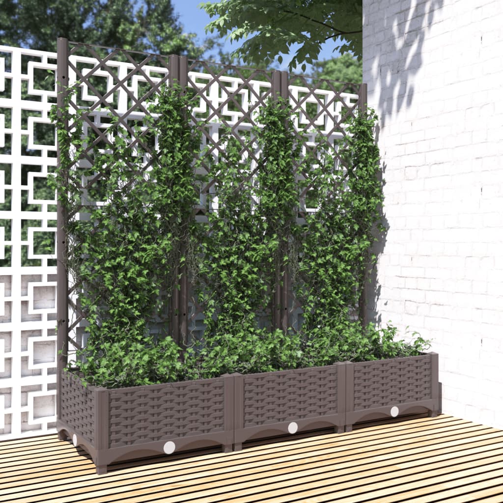 vidaXL Garden Planter with Trellis Brown 47.2x15.7x47.8 PP