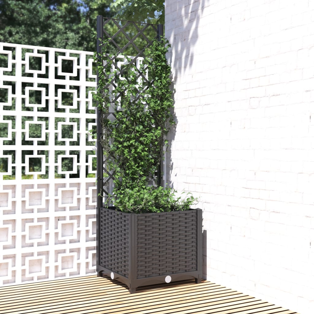vidaXL Garden Planter with Trellis Black 15.7x15.7x53.5 PP
