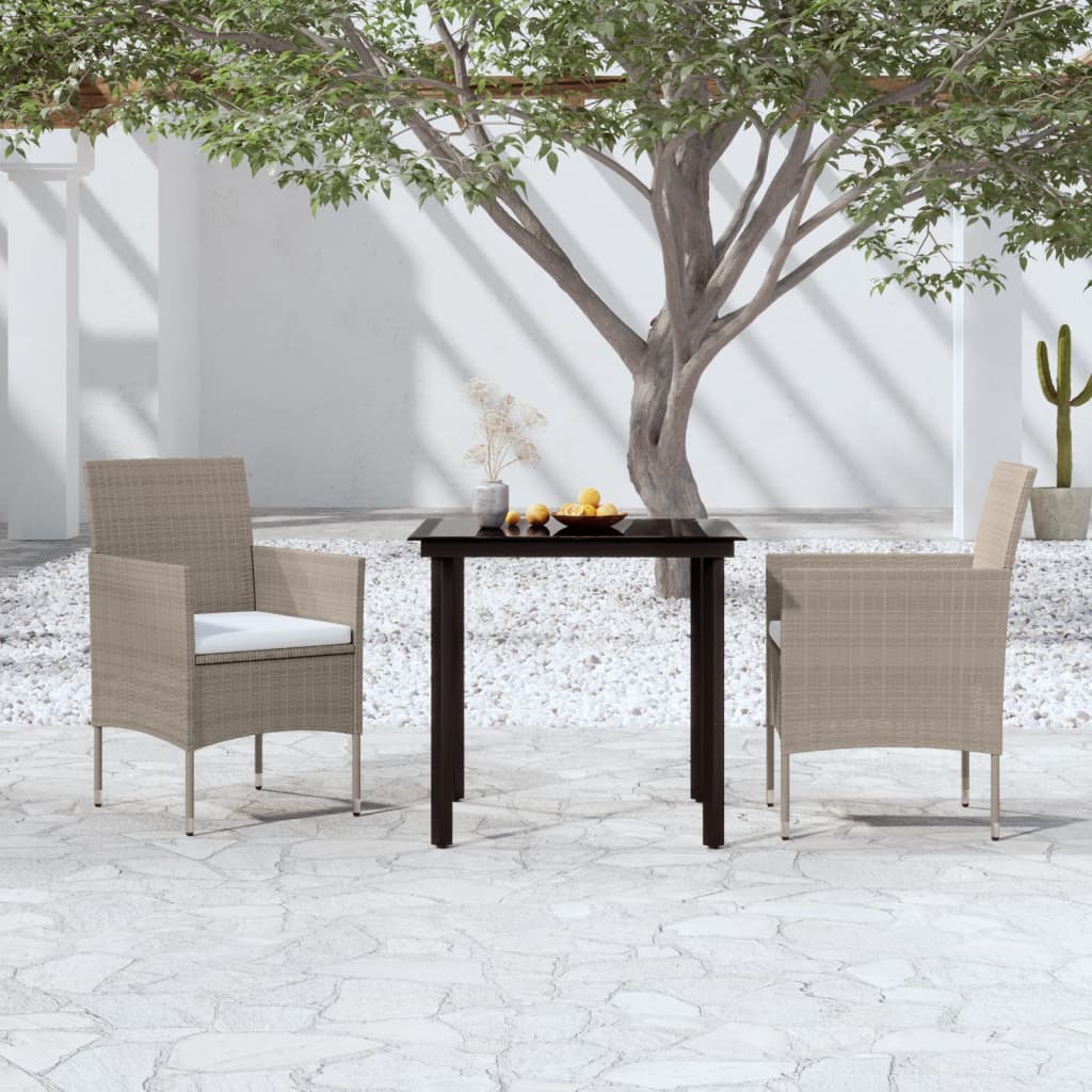 vidaXL 3 Piece Patio Dining Set with Cushions Beige and Black