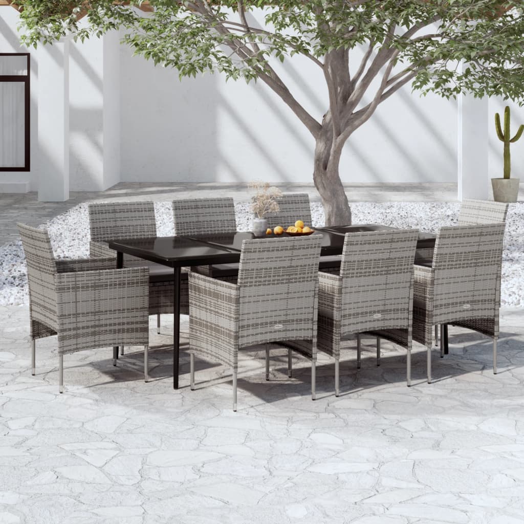vidaXL 9 Piece Patio Dining Set with Cushions Gray and Black