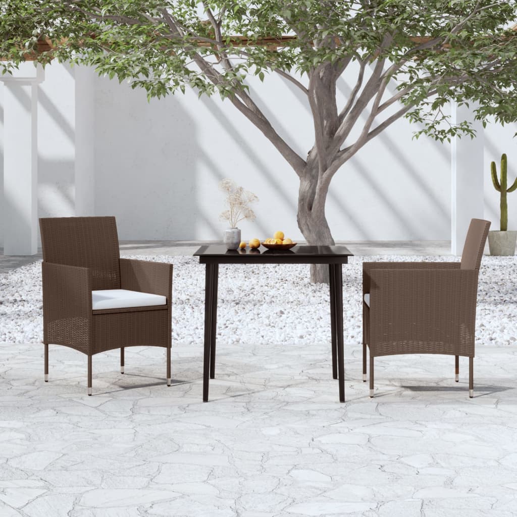 vidaXL 3 Piece Patio Dining Set with Cushions Brown and Black