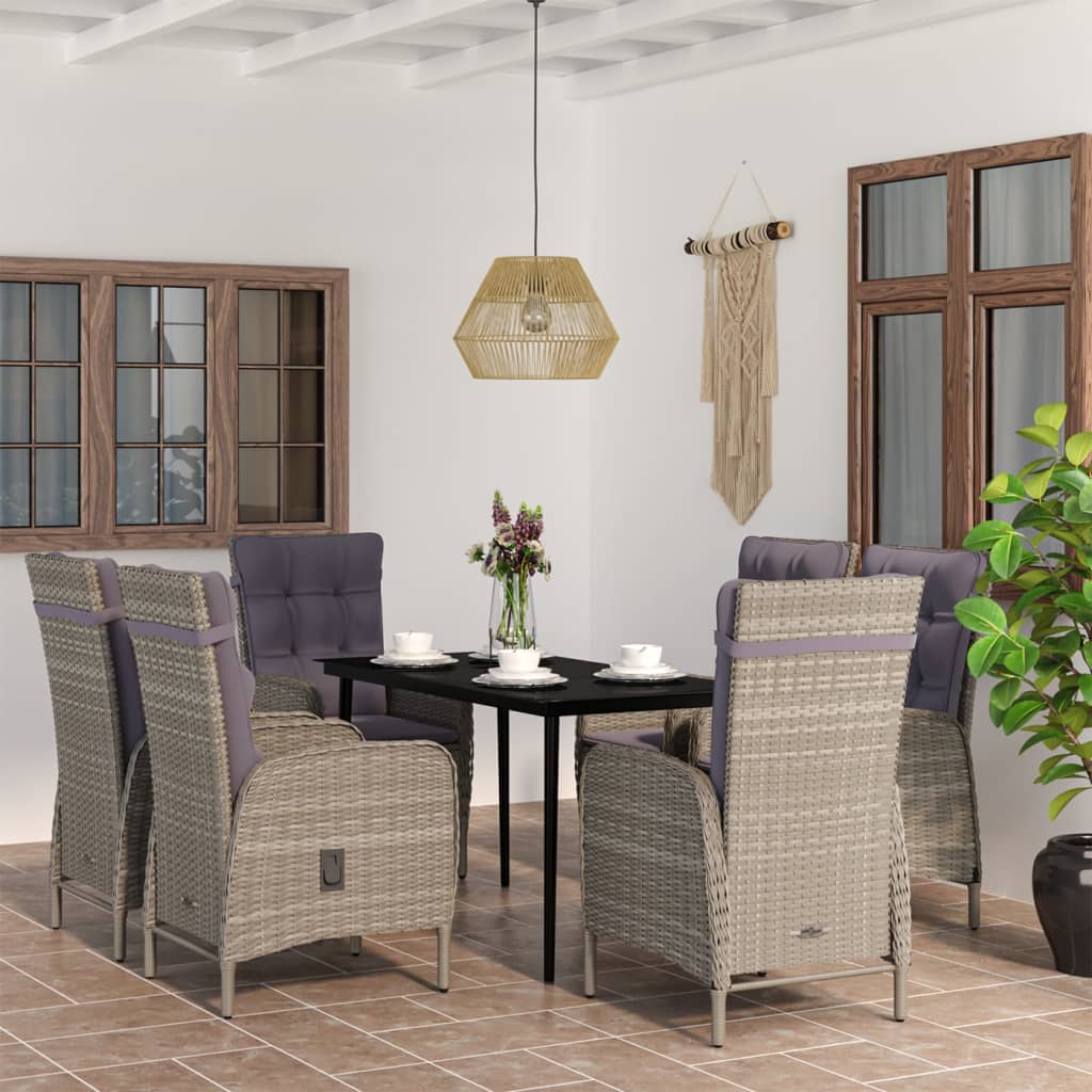 vidaXL 7 Piece Patio Dining Set with Cushions Gray and Black