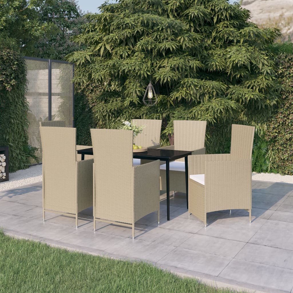 vidaXL 7 Piece Patio Dining Set with Cushions Beige