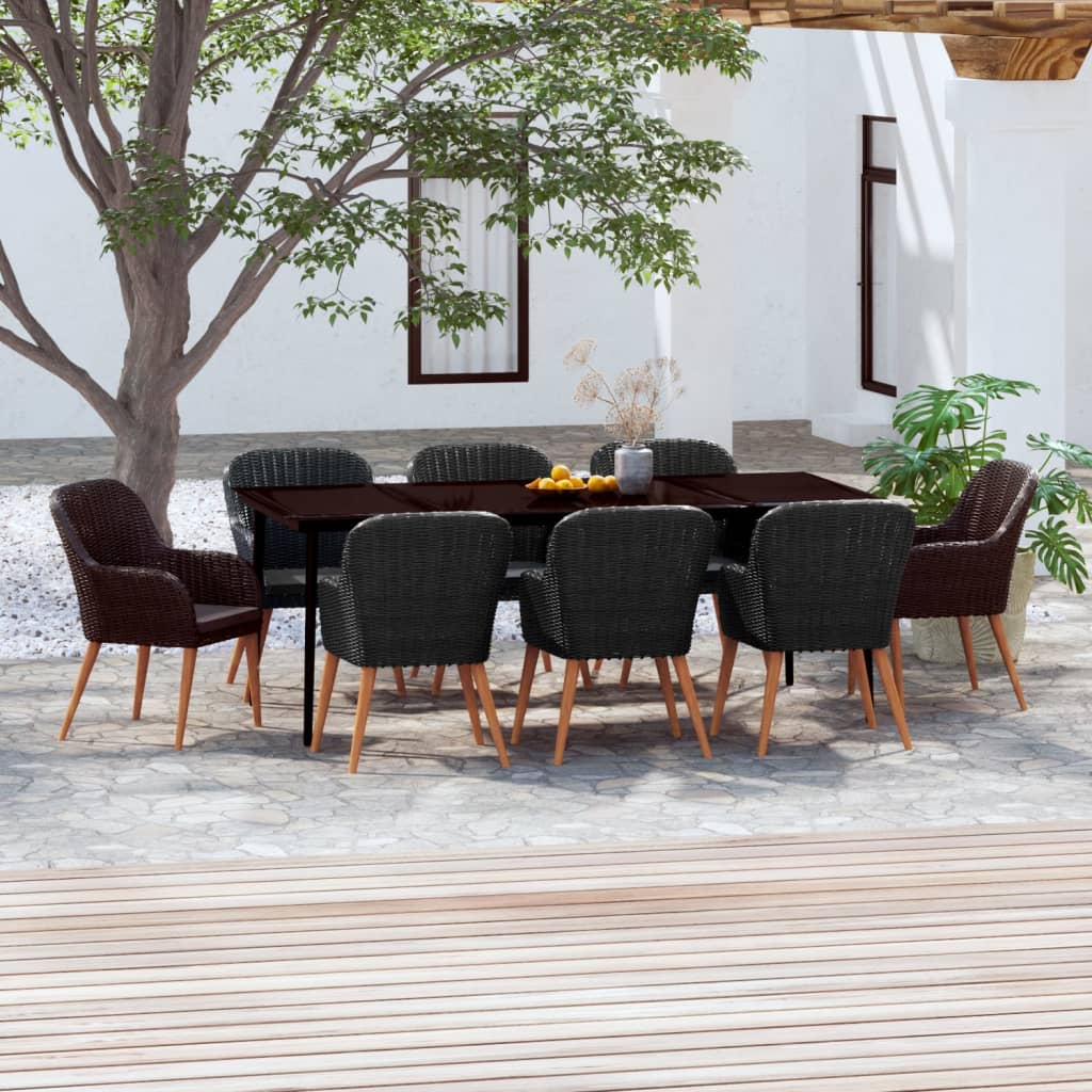 vidaXL 9 Piece Patio Dining Set with Cushions Black