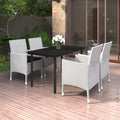 vidaXL 5 Piece Patio Dining Set with Cushions Poly Rattan and Glass