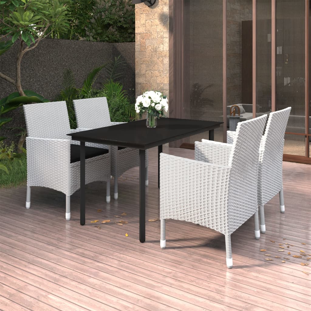 vidaXL 5 Piece Patio Dining Set with Cushions Poly Rattan and Glass