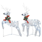Vidaxl 2-Piece Glowing Christmas Reindeer, Cold White Led Lights, 8 Lighting Modes, Weather-Resistant For Outdoor & Indoor Holiday Yard Decor, With Removable Neck Decoration
