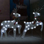 Vidaxl 2-Piece Glowing Christmas Reindeer, Cold White Led Lights, 8 Lighting Modes, Weather-Resistant For Outdoor & Indoor Holiday Yard Decor, With Removable Neck Decoration